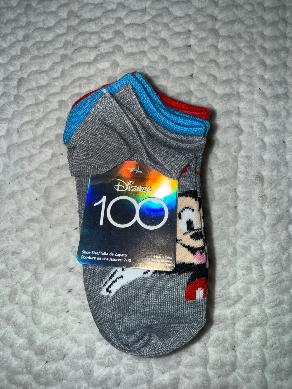 Disney Gray Mickey Mouse Low-Cut Socks with Blue and Red Trim
